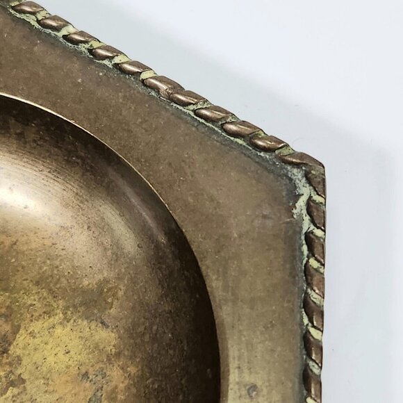 Vintage Solid Brass Ashtray Trinket Coin Tray Dish Retro Decor Rope India Patina - Picture 8 of 12
